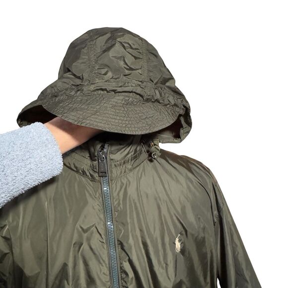 Polo Ralph Lauren Rain Jacket Windbreaker Hideaway Hood Mens XXL Olive Green - Picture 3 of 11